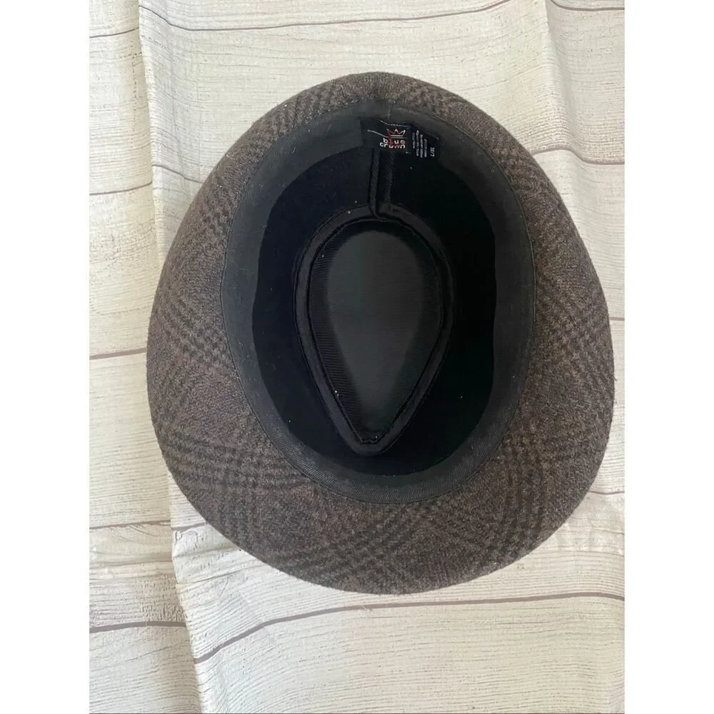 Blue Crown L/XL Men wool polyester blend fedora hat men brown black plaid